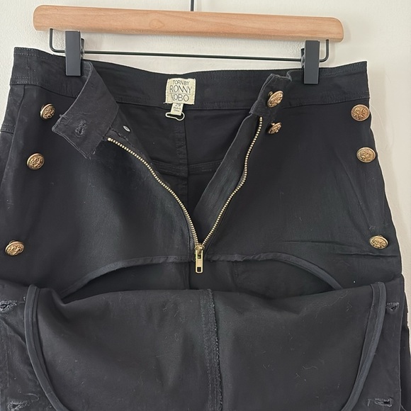 Torn by Ronny Kobo Sailor High Waisted Black Pants Button Flap Front Size 29 - Picture 8 of 15